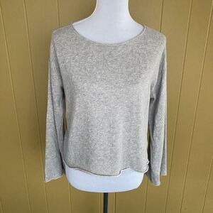 American Eagle women M crop scoopneck raw hem Longsleeve sweatshirt grey